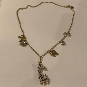 Betsey Johnson Black and White Enamel Rhinestone Giraffe Pendant Necklace